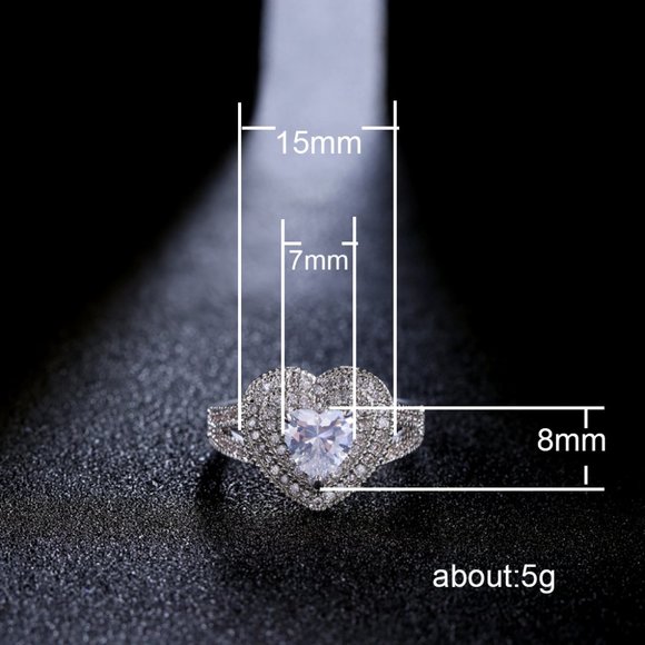 NEW 925 Silver Double Halo Diamond Heart Ring - Picture 2 of 5